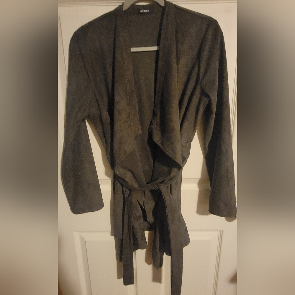 Azalea drape front faux suede jacket brownish grey